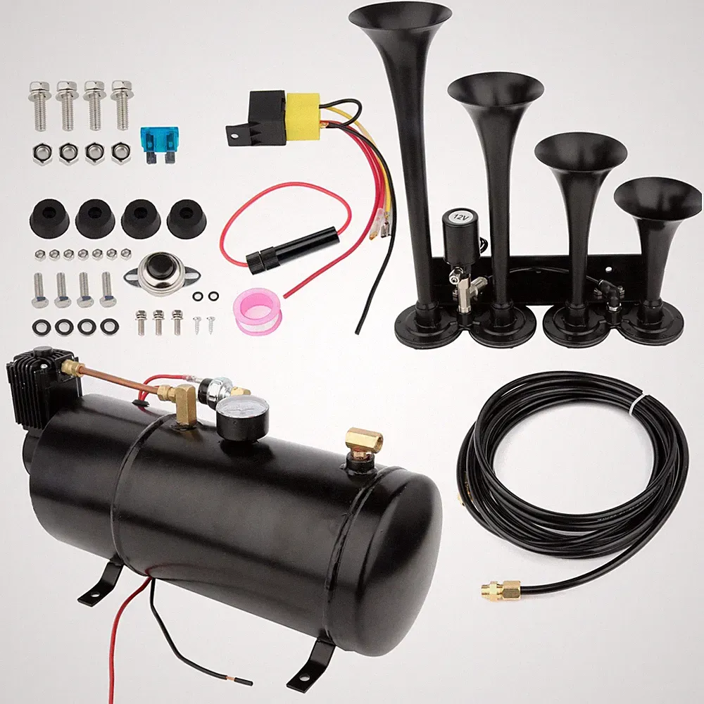 12 volt 0.8 Gallon air tank 150 PSI air compressor 4 TrumpetS for Car Truck