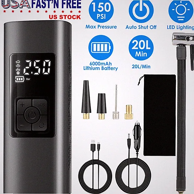 6000mAh Portable Tire Inflator 150PSI Car Air Pump w/ LED Light for Car Bike