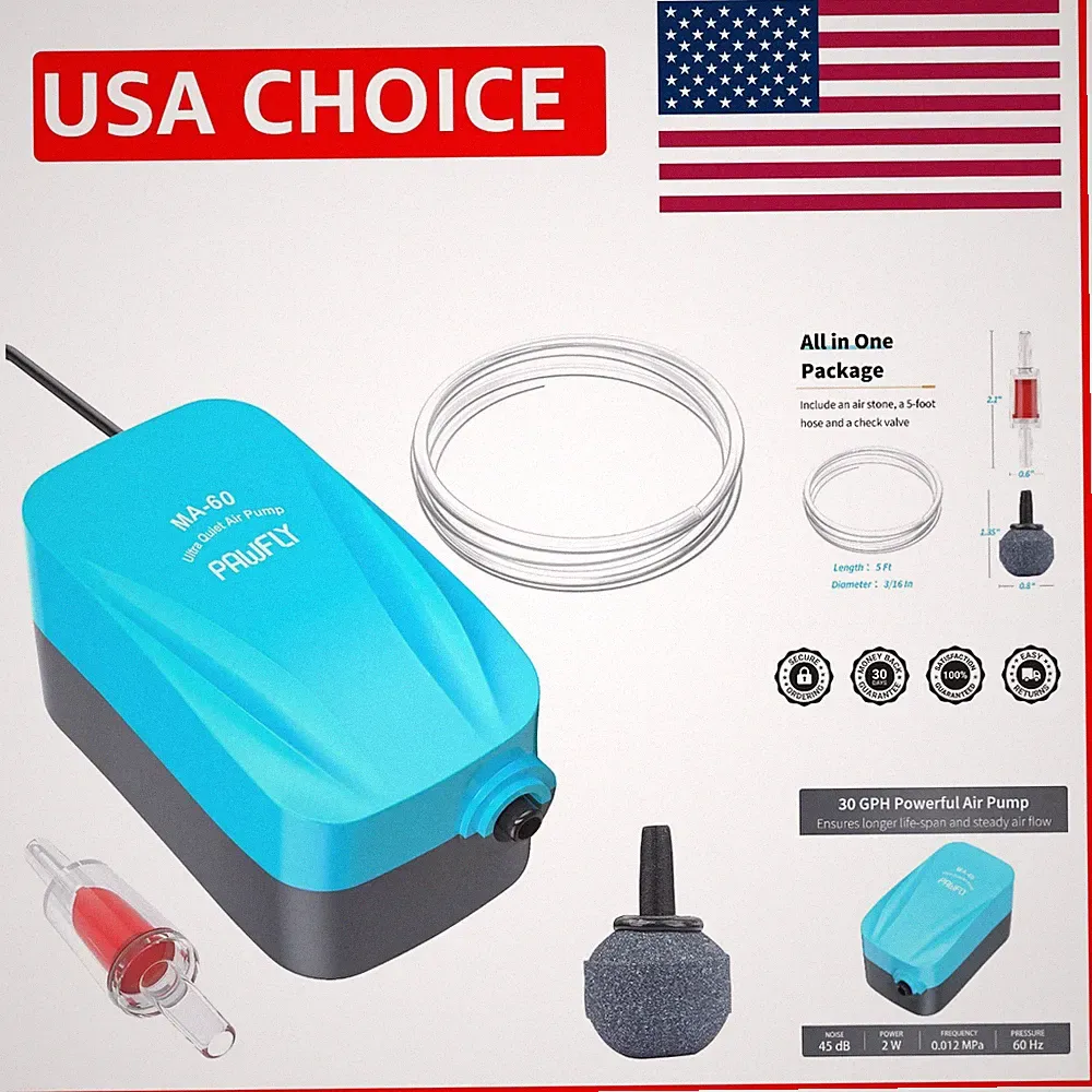 Compact 15-40 GPH Aquarium Air Pump with Accessories for 3-20 Gallon Tanks